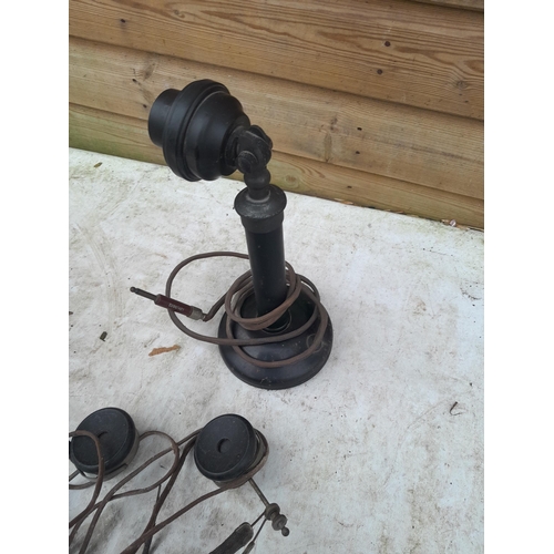 124 - Vintage candlestick microphone with headphones from World War II era