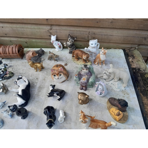 174 - Collection of resin and pottery cat ornaments, Leonardo, Royal Worcester included