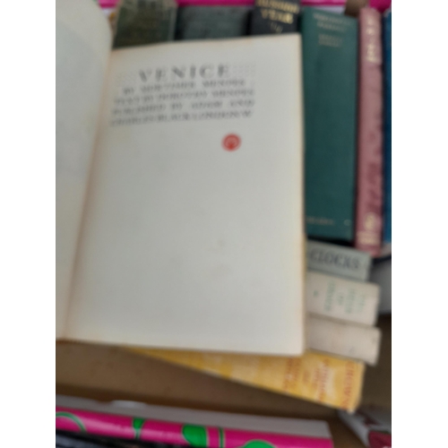 192 - Box of antique and vintage books : Pilgrims Progress, nicely bound early edition of Venice by Mortim... 