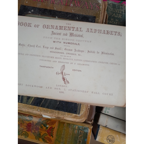 192 - Box of antique and vintage books : Pilgrims Progress, nicely bound early edition of Venice by Mortim... 