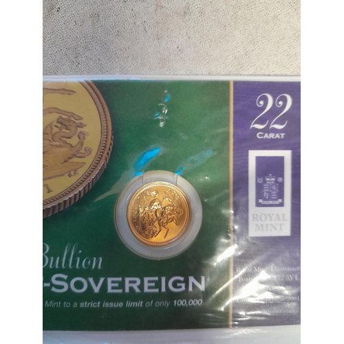 226 - Ltd Edition 22 ct gold Half Sovereign, 2001 in Royal Mint Pack