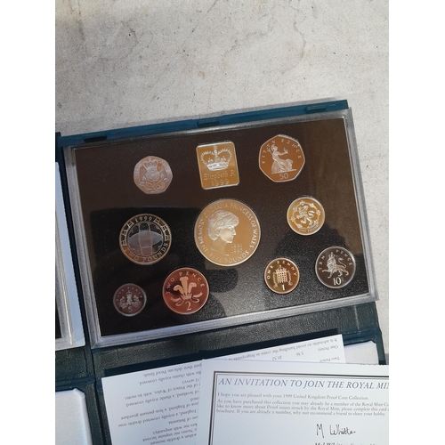 228 - Coins : GB 1998 & 1999 9 coin proof sets as issued and accompanied with COAs, very occasional toning... 