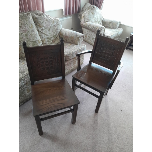 234 - Set of six oak frame dining chairs including two carvers in good order