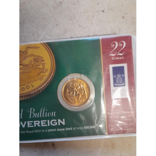 245 - 2001 22 ct gold Sovereign in presentation pack