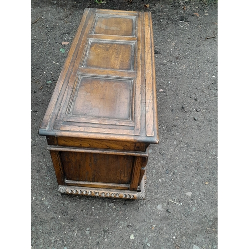 251 - Late Victorian carved oak three panelled coffer, nice patina some light stains on top