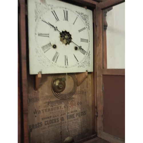 44 - Early 20th century American wall clock 65 cms x 40 cms