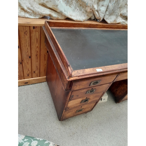 47 - Elegant late 19th early 20th century mahogany campaign desk with removable hinged gallery, recessed ... 