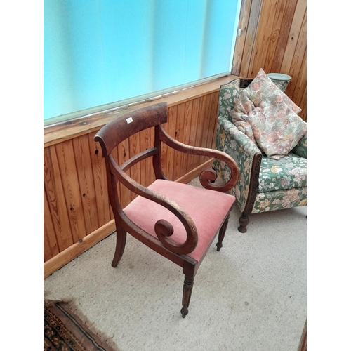 48 - Regency mahogany carver chair and oak upholstered chair