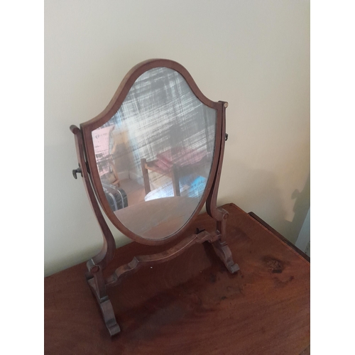 60 - 19th century shield shape mirror and 19th century mahogany single drawer lap table 104 cms open  x 8... 