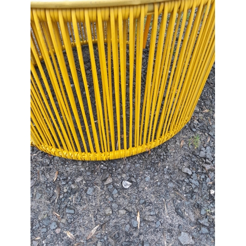 20 - Mid Century designer type metal table with rubber straps one small and chair to match