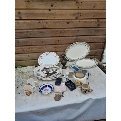 36 - Decorative china and glassware : personal cassette player , silver plated cutlery, wick trimmer etc.