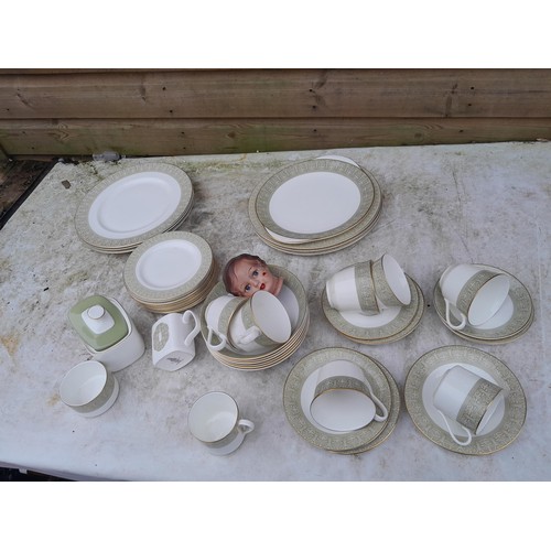 50 - Royal Doulton Sonnet pattern dinner and tea ware and dolls bisque head