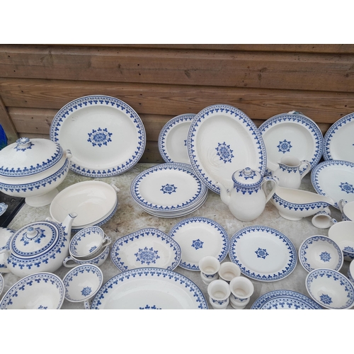 52 - Large amount of Wedgwood blue and white Rome pattern dinnerware, mainly in good order one serving tu... 