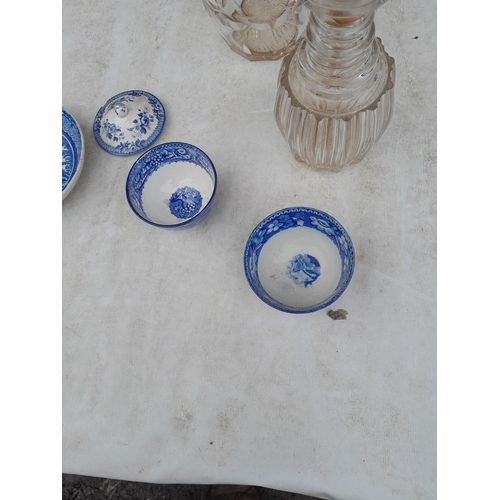 70 - 2 x 19th century glass decanters & 18th & 19th century blue and white transfer ware