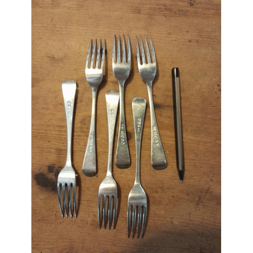 104 - Set of six solid silver table forks London  1798 RC maker 223 g