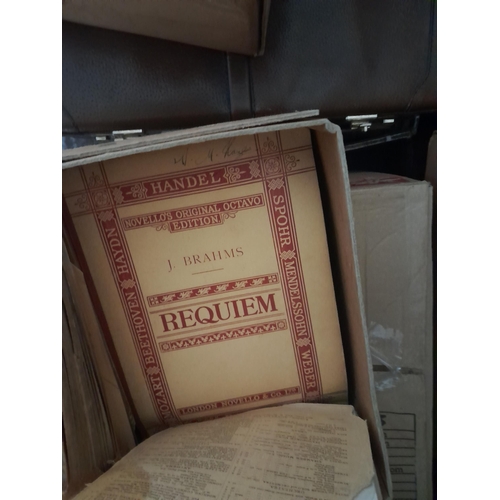 123 - Box of books, key date newspapers and box of early 20th century sheet music