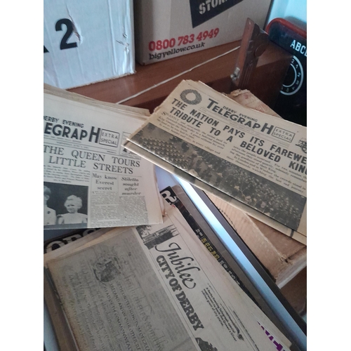 123 - Box of books, key date newspapers and box of early 20th century sheet music