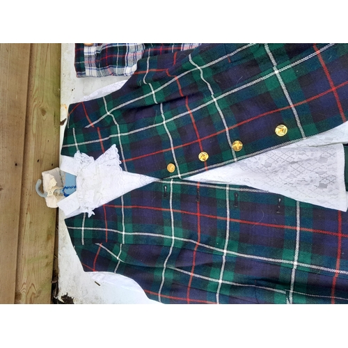 130 - Textile and fashion : 2 x ladies shirts with kilt and tartan waistcoat