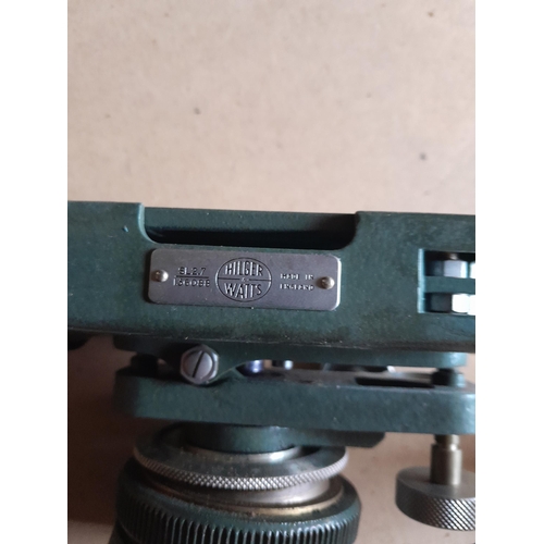 170 - Vintage theodolite by Hilger and Watts in leather case , tripod and measure