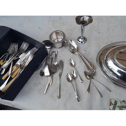 183 - Assorted silver plated ware : tureen and cover, cutlery etc.