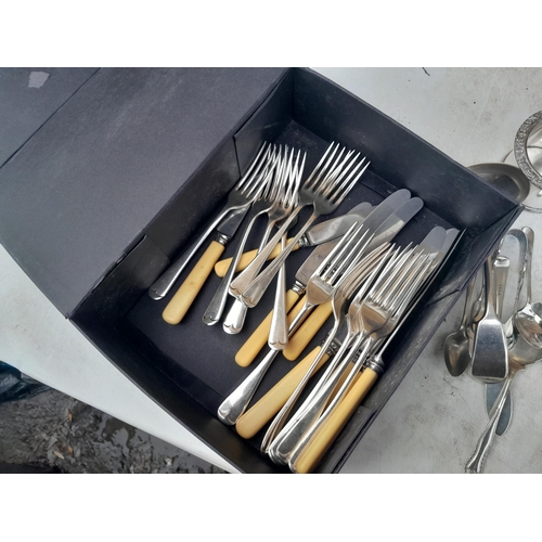 183 - Assorted silver plated ware : tureen and cover, cutlery etc.