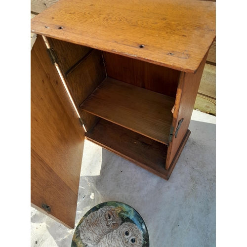 235 - Wooden cabinet, glass rose bowl collectors plate etc.