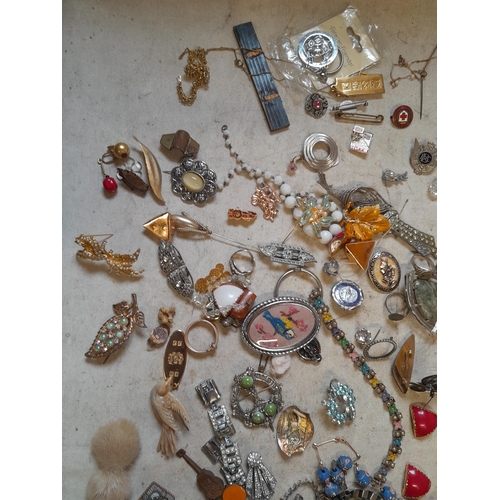 255 - Costume jewellery : cameo brooch necklaces, earrings, pin badges etc.