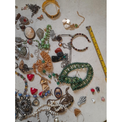 255 - Costume jewellery : cameo brooch necklaces, earrings, pin badges etc.