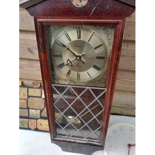 275 - Steam related brass plaques and Emperor wall clock