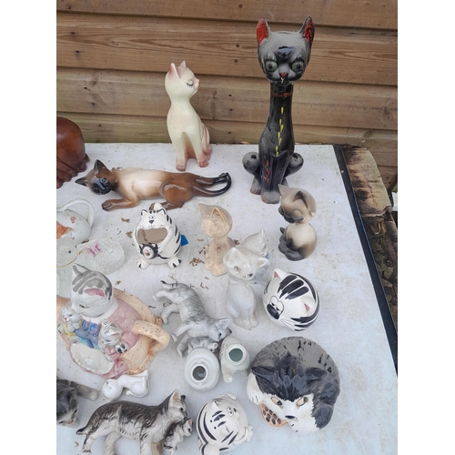 291 - Various pottery and wooden cat ornaments