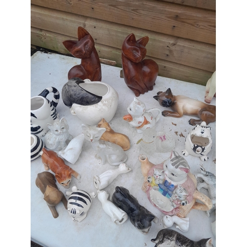 291 - Various pottery and wooden cat ornaments