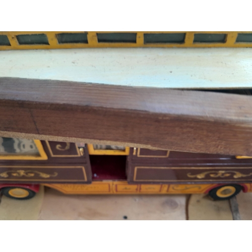 294 - Hand made scale model of a fairground Brayshaw Living Wagon  in carry case, exhibited at steam fairs