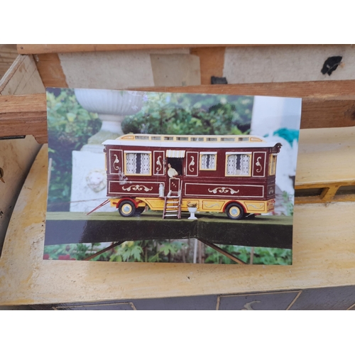 294 - Hand made scale model of a fairground Brayshaw Living Wagon  in carry case, exhibited at steam fairs