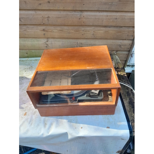 436 - Vintage Garrad turntable record player in teak case with some accessories