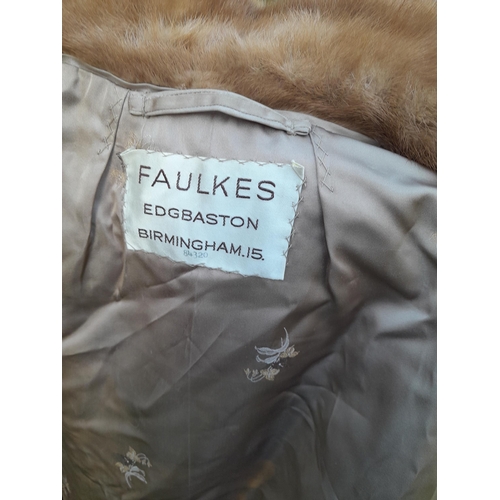 487 - Vintage Ladies 3/4 length golden mink fur coat with embroidered silk lining by Faulkes of Edgbaston ... 