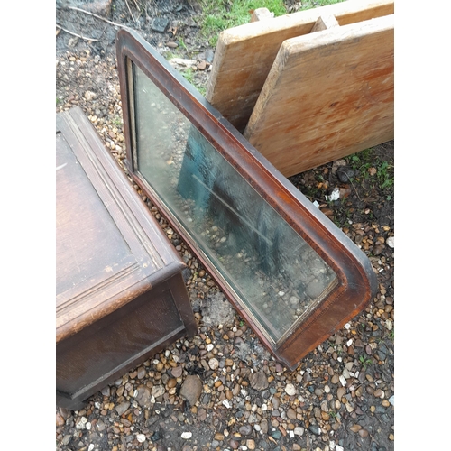 493 - Edwardian inlaid overmantel mirror & vintage oak case speaker