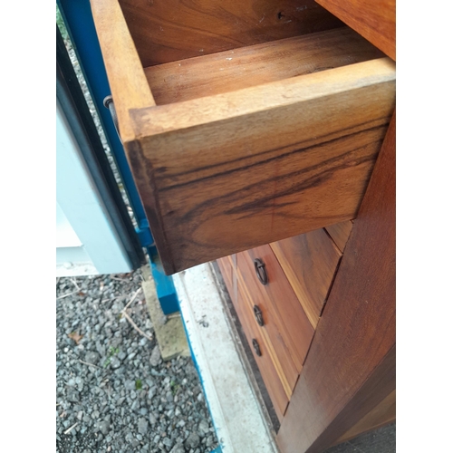 683 - Extremely heavy solid hardwood kitchen island comprising of nest of drawers, inset marble slab, cros... 