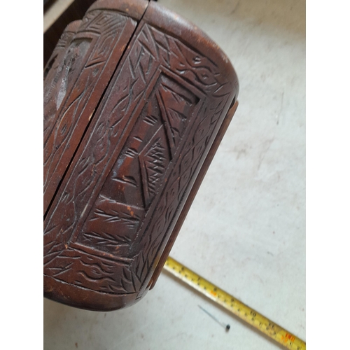 699 - Early 20th century carved camphor wood trinket box with contents