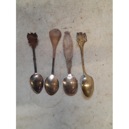 704 - 9 x Silver and lower grade collectors tea spoons