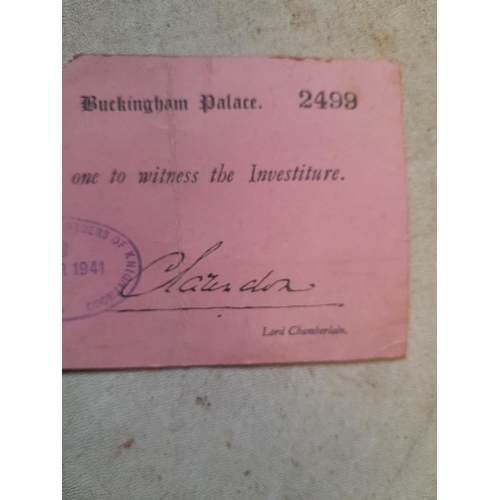 717 - 15 March 1941 investiture signed Lord Chamberlain ticket with a vintage gents wristwatch by Lemainia... 