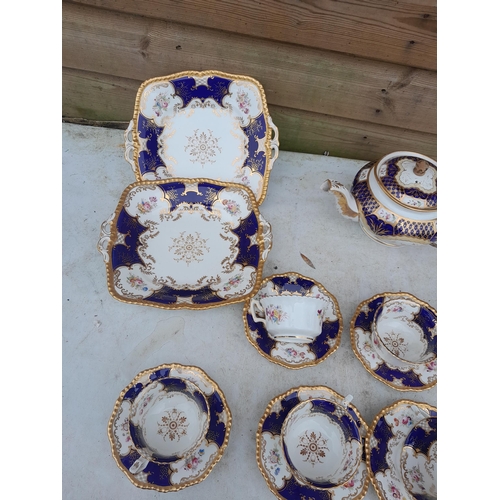 1A - Early 20th century Coalport blue white and gilt floral tea set, gilding good given age, one chip to ... 