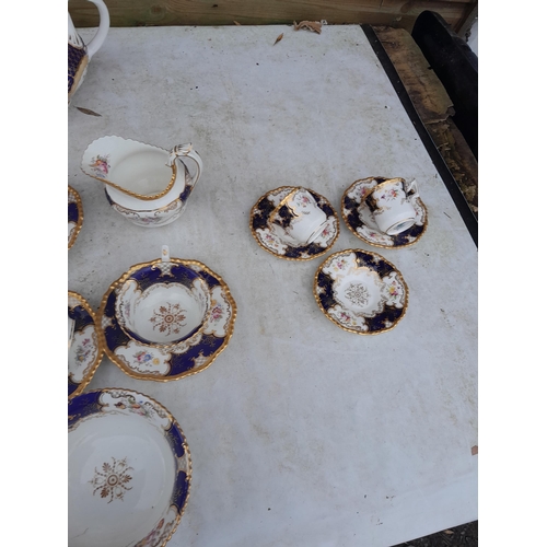 1A - Early 20th century Coalport blue white and gilt floral tea set, gilding good given age, one chip to ... 