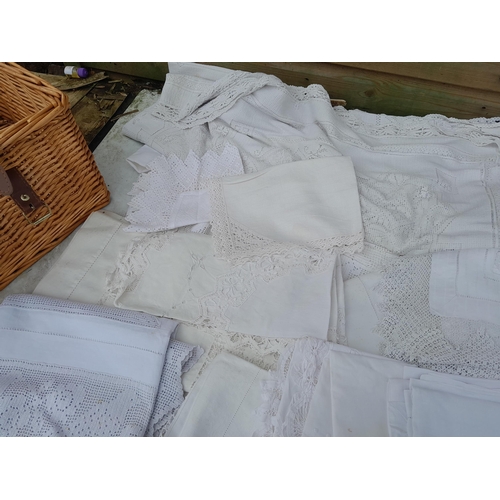 9 - Hamper full of vintage linen and lace