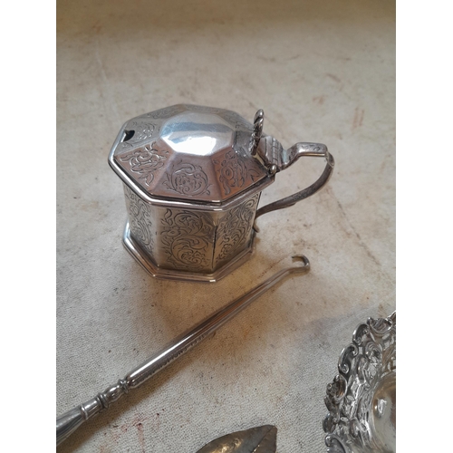 12 - Small silver items : solid silver salt with no liner and pierced and dinged silver pin dish. Low gra... 