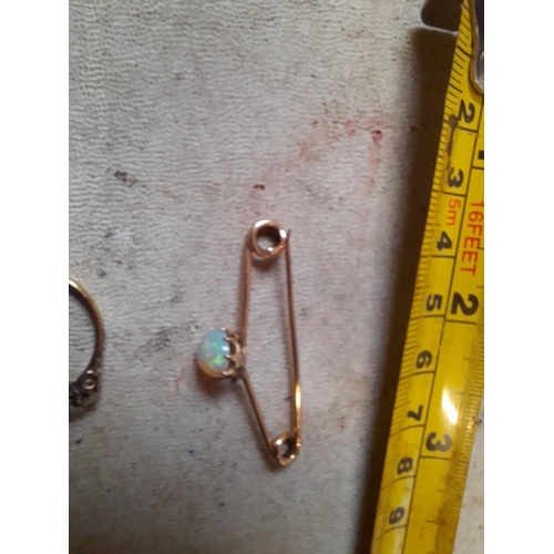 31 - 18 ct gold ring set with diamonds and opals size N with a matching bar brooch set with single opal i... 