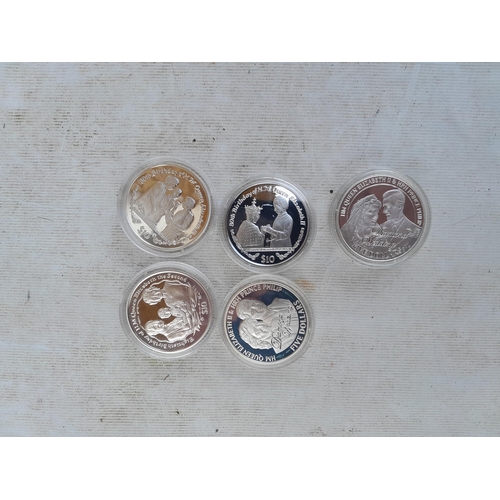 36 - Coins : 5 x silver proof Crown sized coins often to commemorate QE IIs 80th birthday