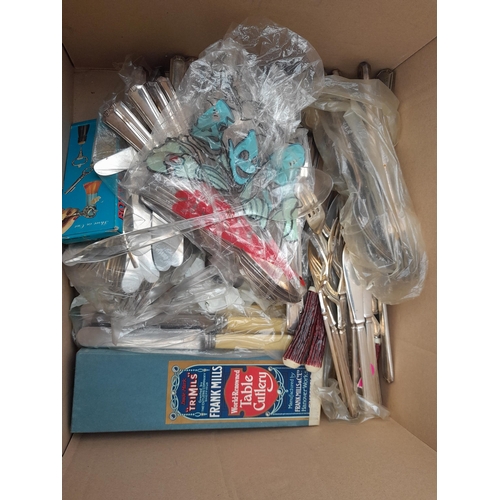 56 - Box of silver plated and other cutlery, some in boxes, silver caddy spoon with rose decoration Londo... 