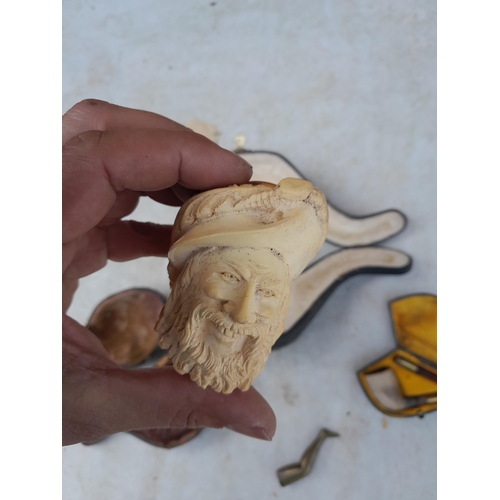 72 - Early 20th century carved meerschaum pipe modelled as a cavalier and one other and clay pipe