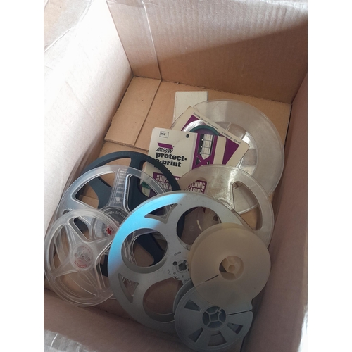 98 - Box of empty reel to reel cartridges, film splicers etc