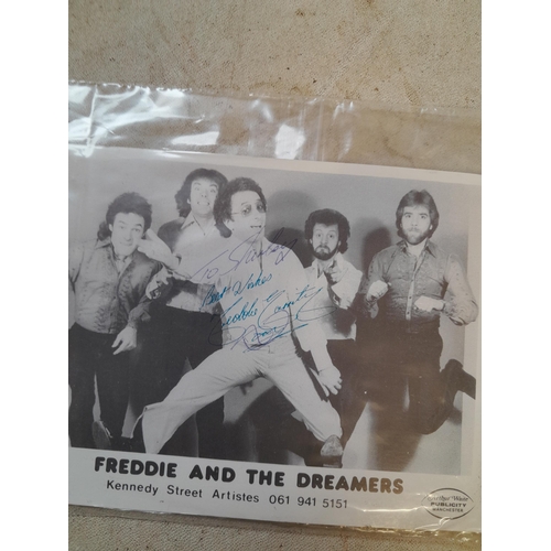 548 - 3 x signed publicity photographs : Harry Corbett, Charlie Kunz & Freddie and the Dreamers